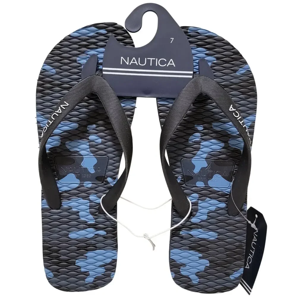 Nautica Men Jiren Flip Flop Thong Sandals Size US 7M Navy Blue Camouflage